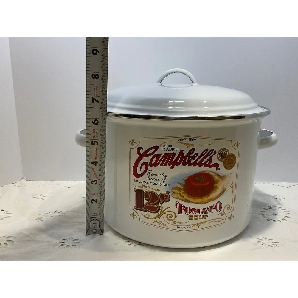 Campbells Soup Enamelware Set Stockpot Saucepan Mugs Ladle Vintage Style 5pc